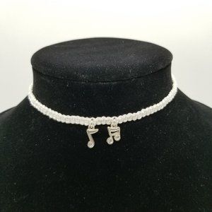 Handmade Hippie Hemp Cord Choker Necklace with Music Notes Charm Pendants, Boho